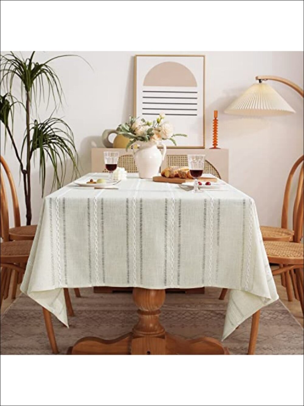 Farmhouse Linen Look Tablecloth 60x120 Hemstitch Wrinkle Resistant Dining Table
